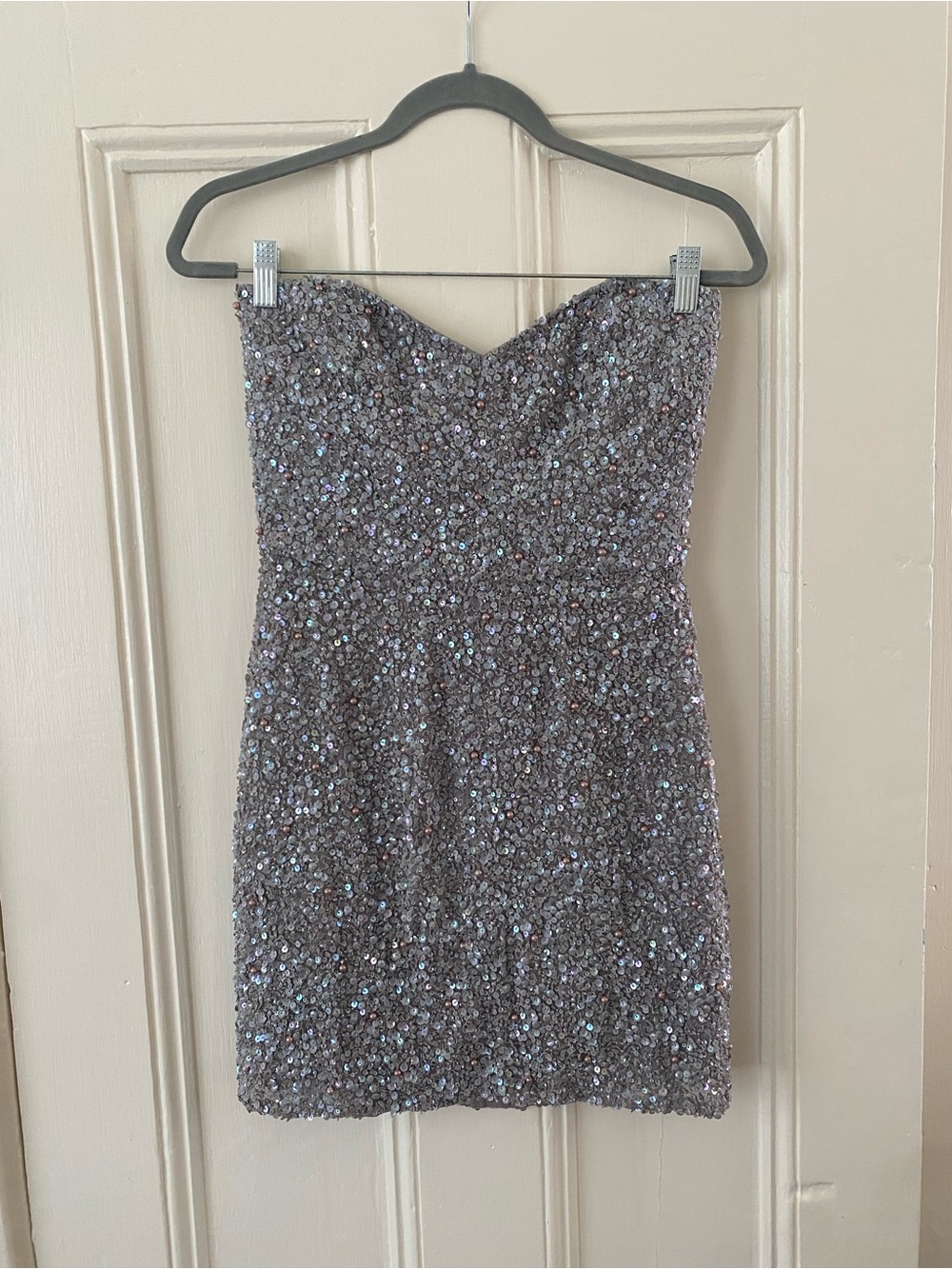 Parker Strapless Sequin Mini Dress in Silver